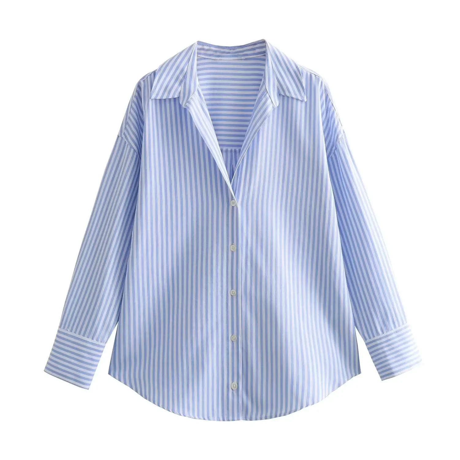 BSAY Women Fashion Long Sleeve Single-breasted Lapel Cotton Oxford Blouse Street Clothing Shirt Chic Ladies Crop Tops Mujer