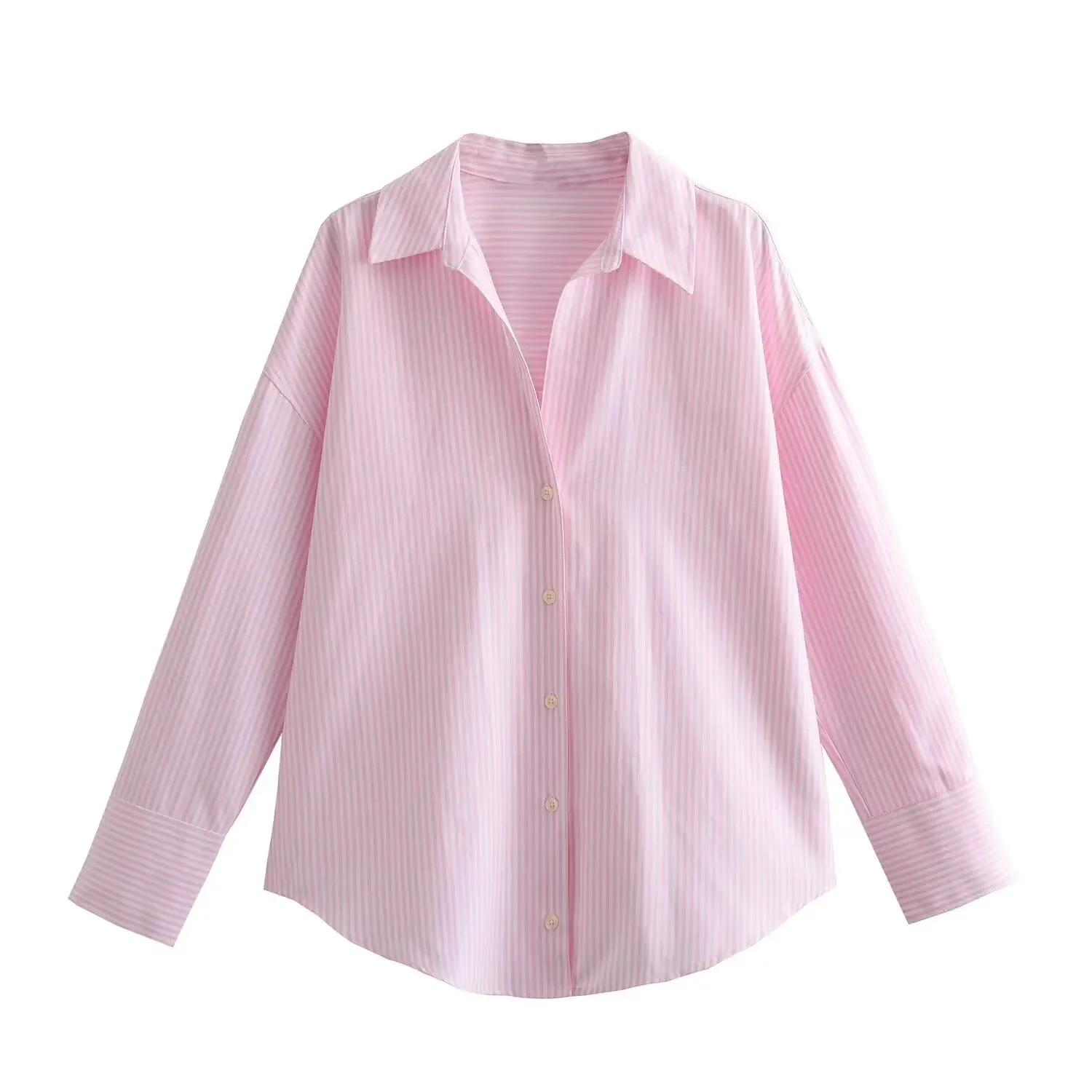 BSAY Women Fashion Long Sleeve Single-breasted Lapel Cotton Oxford Blouse Street Clothing Shirt Chic Ladies Crop Tops Mujer