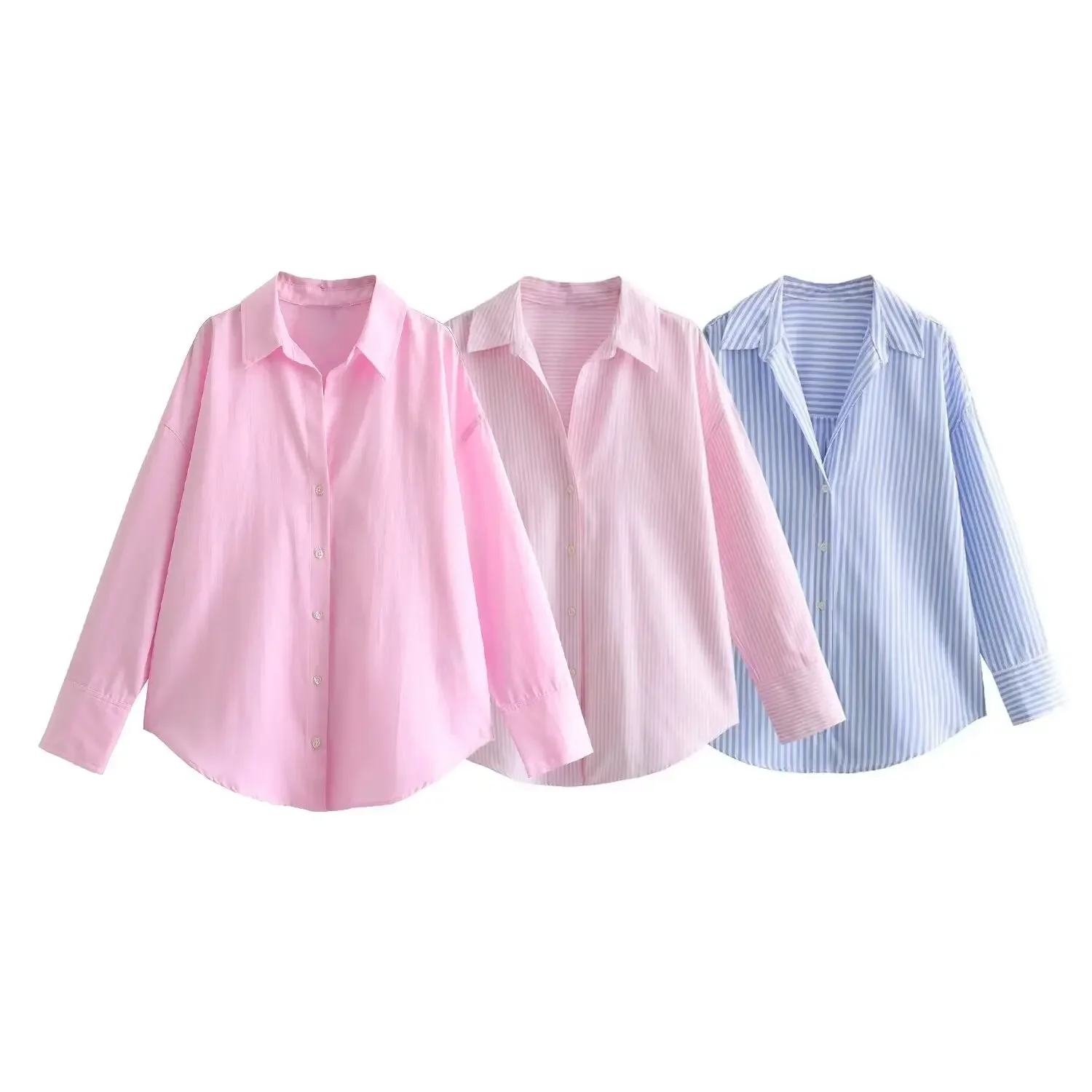 BSAY Women Fashion Long Sleeve Single-breasted Lapel Cotton Oxford Blouse Street Clothing Shirt Chic Ladies Crop Tops Mujer