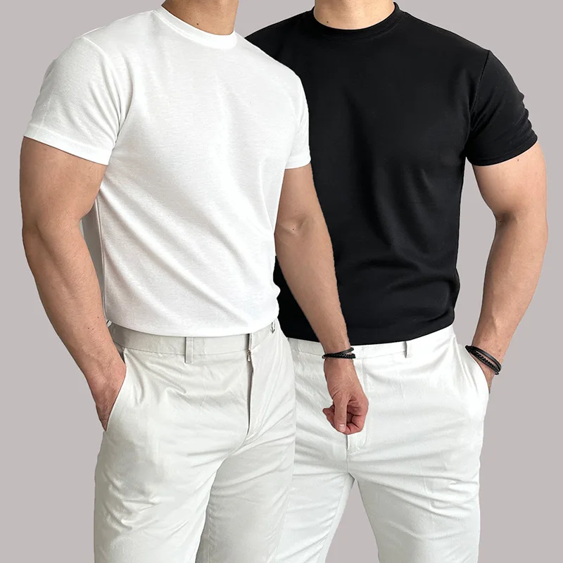 High quality T-shirt men's short sleeve training T-shirt high elastic cotton breathable quick drying round neck solid color Tops