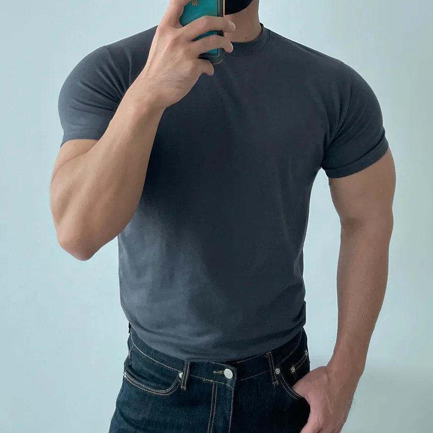 High quality T-shirt men's short sleeve training T-shirt high elastic cotton breathable quick drying round neck solid color Tops