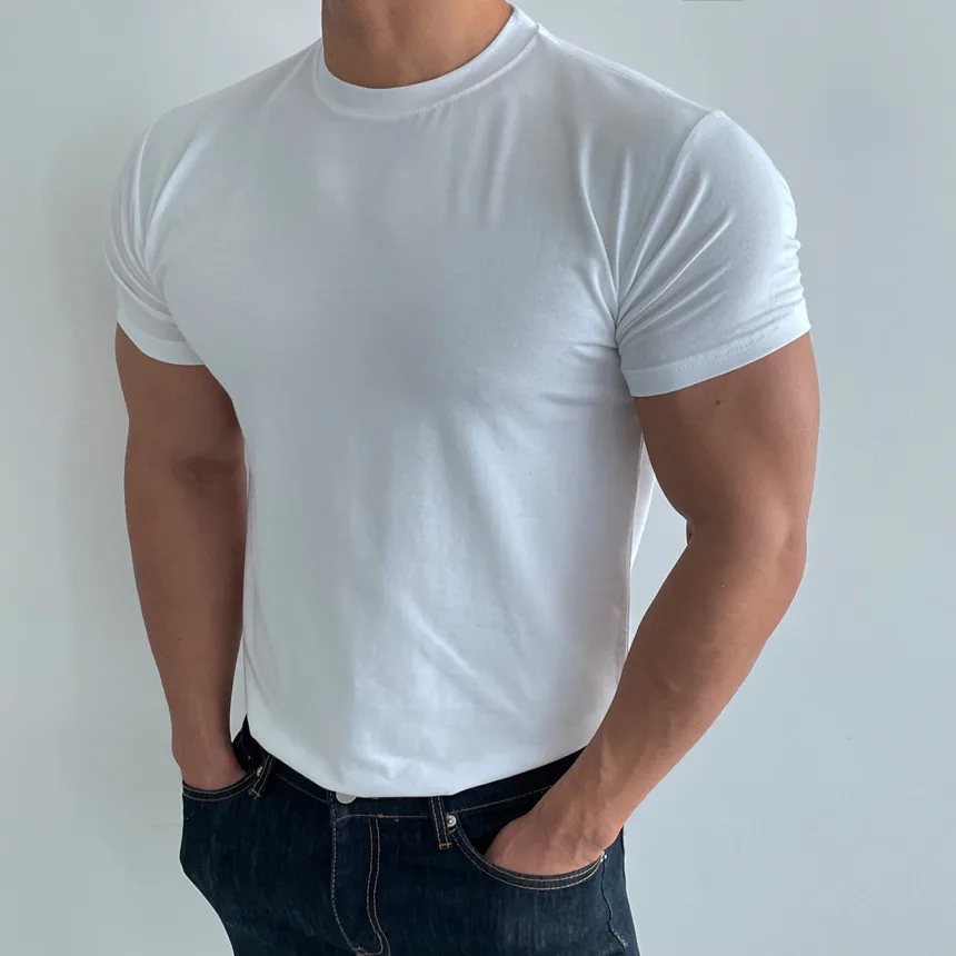 High quality T-shirt men's short sleeve training T-shirt high elastic cotton breathable quick drying round neck solid color Tops
