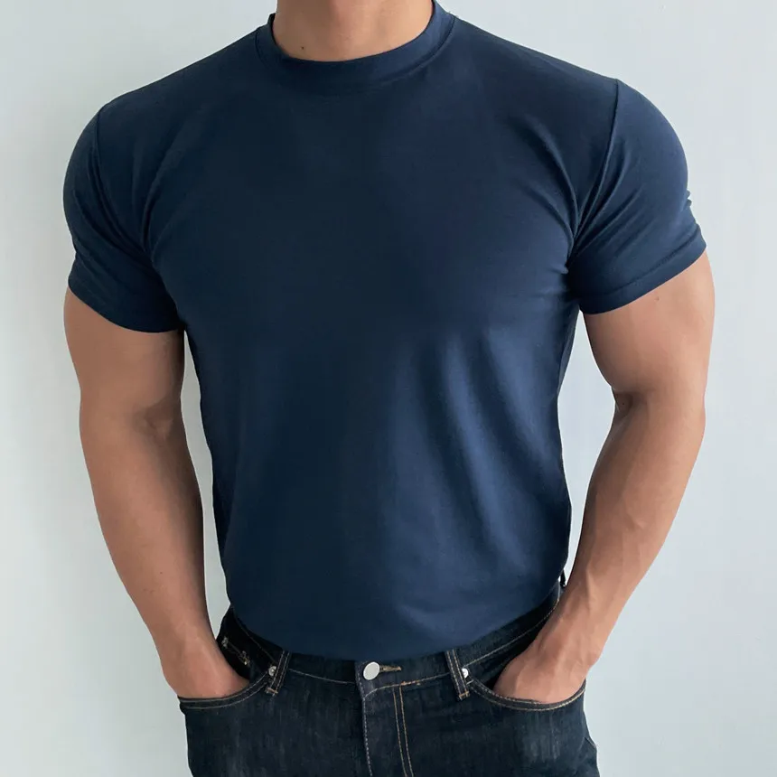 High quality T-shirt men's short sleeve training T-shirt high elastic cotton breathable quick drying round neck solid color Tops