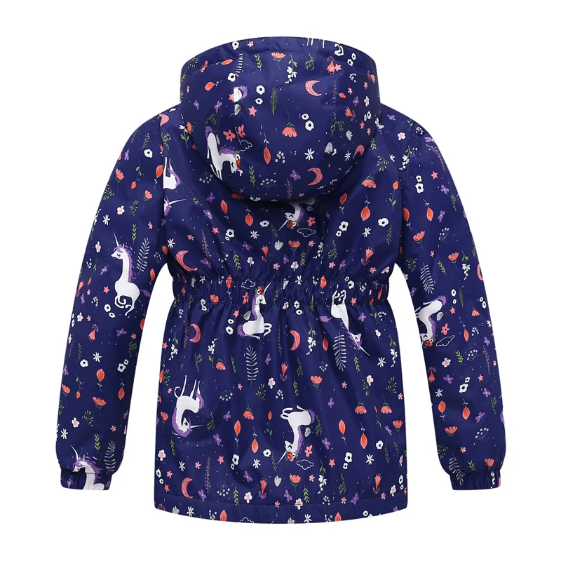 Toddler Girls Unicorn Hooded Waterproof Windproof Jacket - Spring Coat for Kids