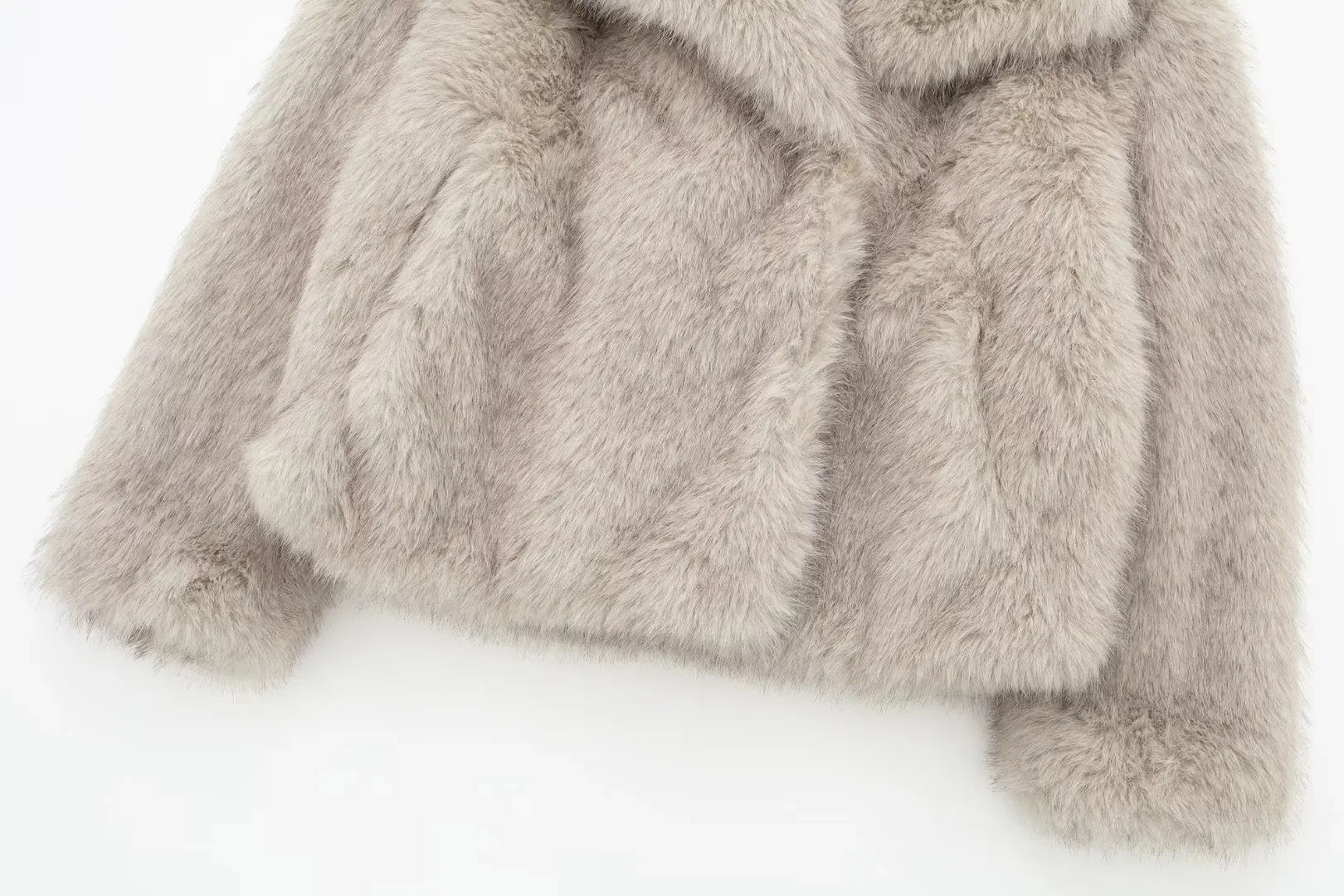 HH Women Fashion Cropped Faux Fur Jacket Coat Long Sleeve Front Snap-button Female Outerwear Chic Lapel Collar Thick Coat