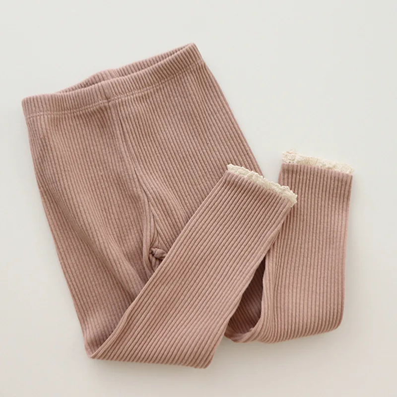 Baby Girl's Skinny Elastic Tights Autumn Infant Solid Color Ruffle Trousers Toddler Basic Outwear Pants For 3M-3Y