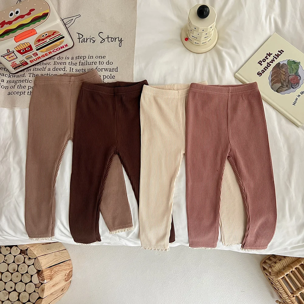 Baby Girl's Skinny Elastic Tights Autumn Infant Solid Color Ruffle Trousers Toddler Basic Outwear Pants For 3M-3Y
