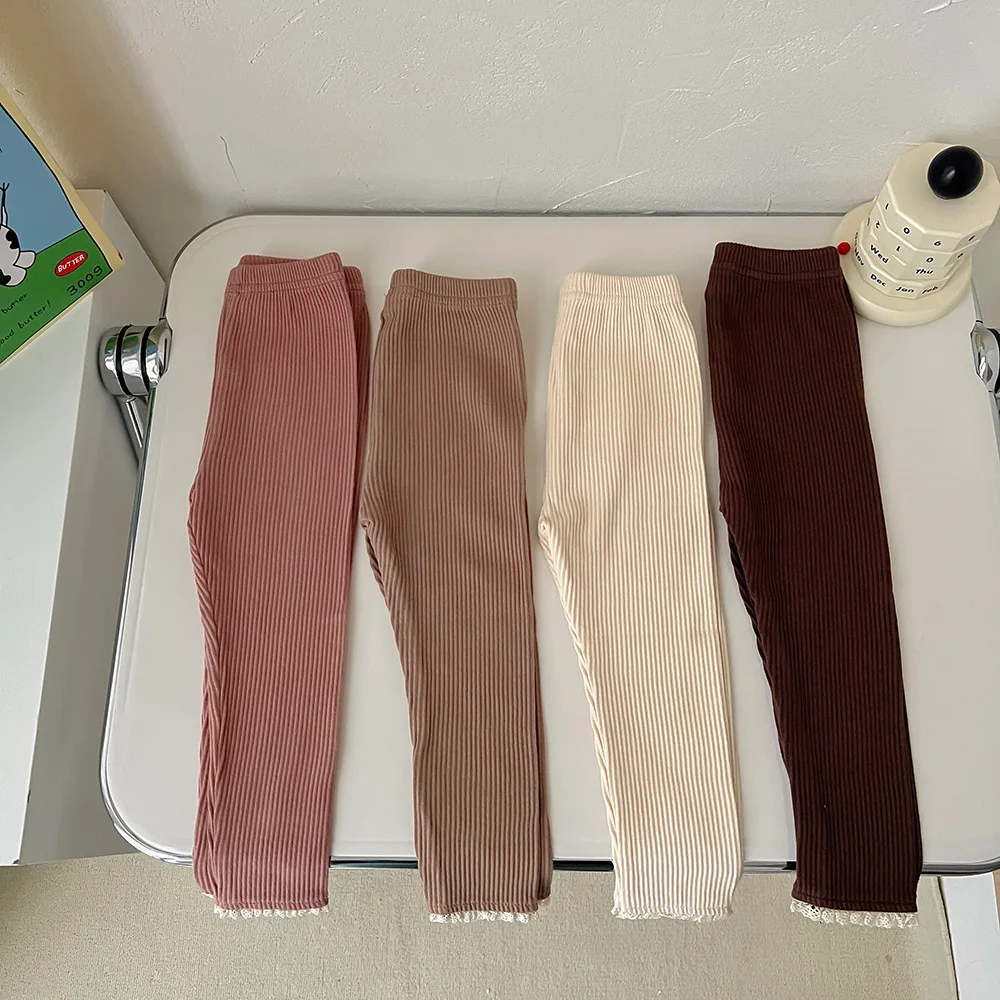 Baby Girl's Skinny Elastic Tights Autumn Infant Solid Color Ruffle Trousers Toddler Basic Outwear Pants For 3M-3Y