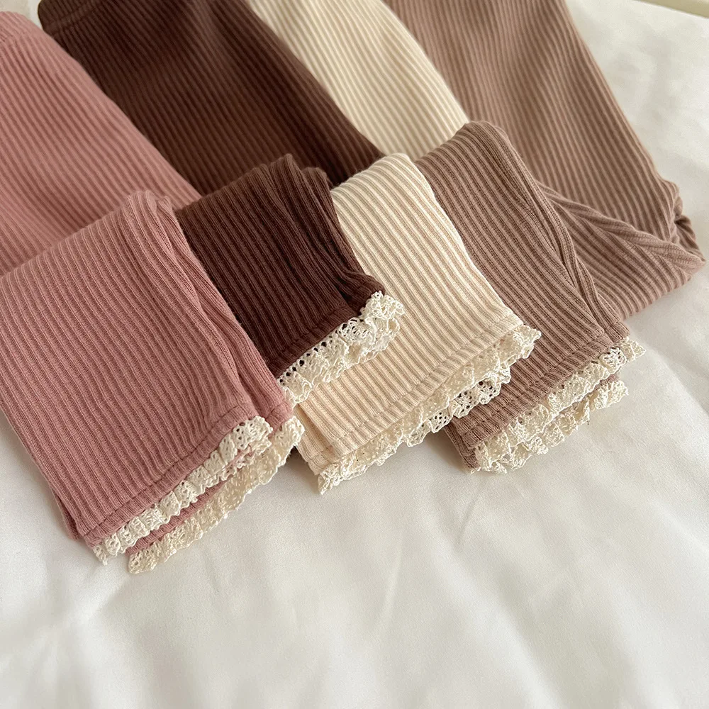Baby Girl's Skinny Elastic Tights Autumn Infant Solid Color Ruffle Trousers Toddler Basic Outwear Pants For 3M-3Y