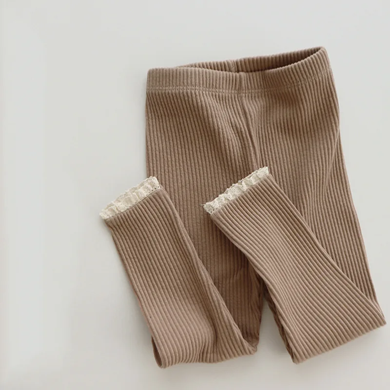 Baby Girl's Skinny Elastic Tights Autumn Infant Solid Color Ruffle Trousers Toddler Basic Outwear Pants For 3M-3Y