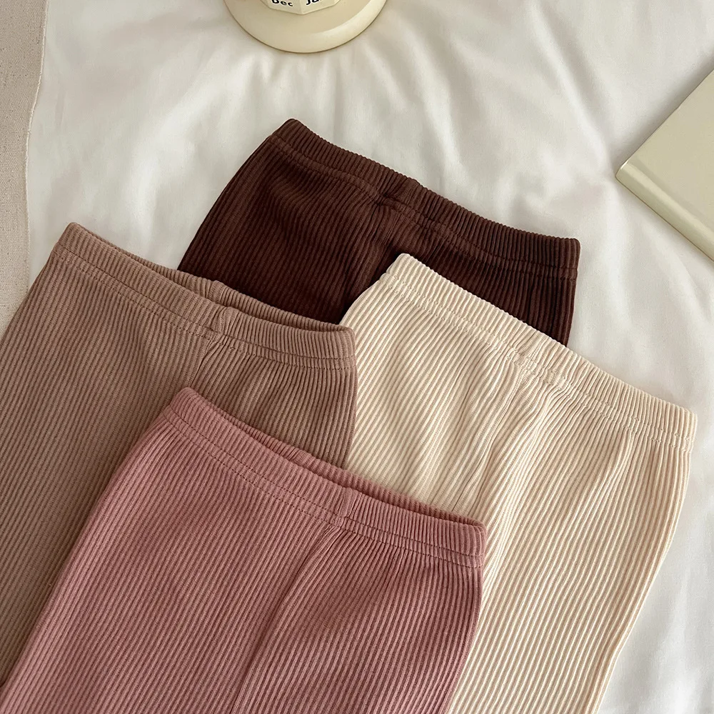 Baby Girl's Skinny Elastic Tights Autumn Infant Solid Color Ruffle Trousers Toddler Basic Outwear Pants For 3M-3Y