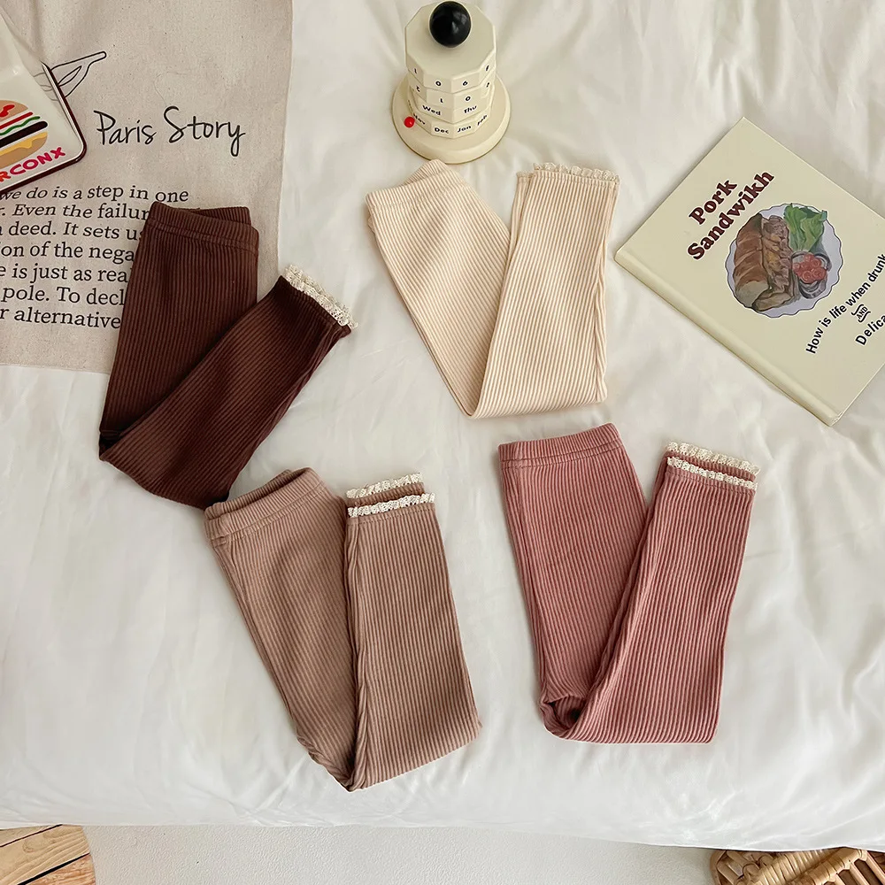 Baby Girl's Skinny Elastic Tights Autumn Infant Solid Color Ruffle Trousers Toddler Basic Outwear Pants For 3M-3Y
