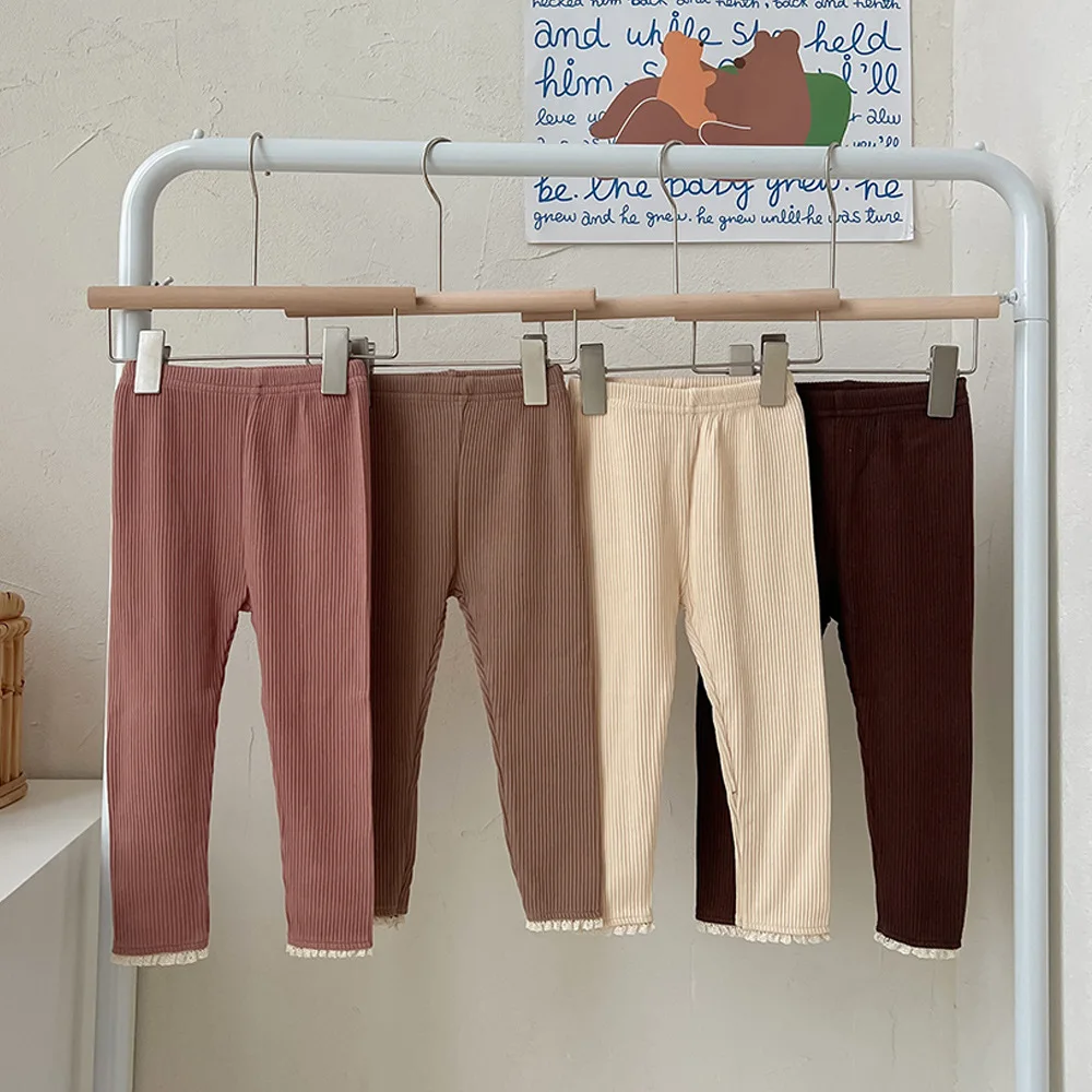 Baby Girl's Skinny Elastic Tights Autumn Infant Solid Color Ruffle Trousers Toddler Basic Outwear Pants For 3M-3Y