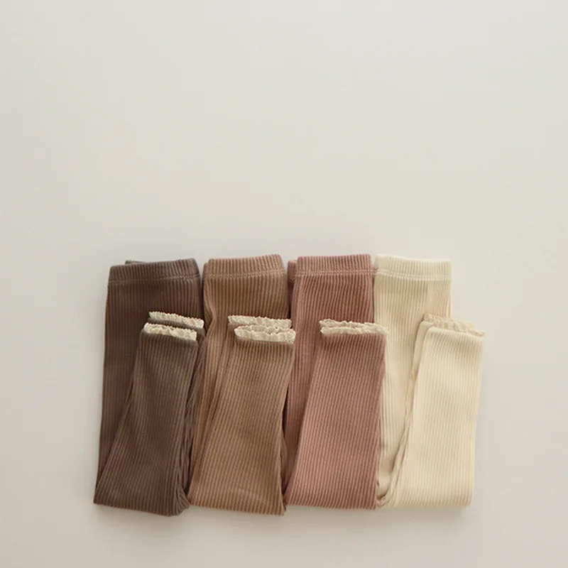 Baby Girl's Skinny Elastic Tights Autumn Infant Solid Color Ruffle Trousers Toddler Basic Outwear Pants For 3M-3Y