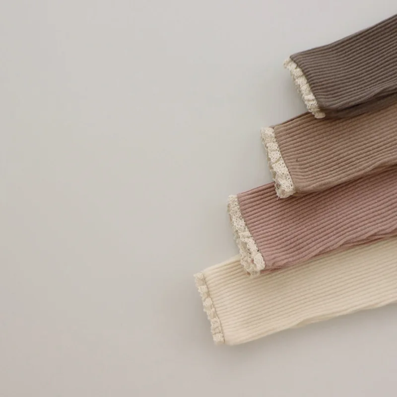 Baby Girl's Skinny Elastic Tights Autumn Infant Solid Color Ruffle Trousers Toddler Basic Outwear Pants For 3M-3Y