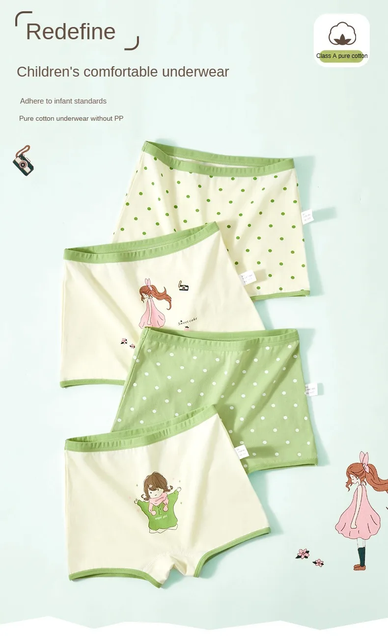 4PCS Cartoon Boxers Soft Shorts Cute Panties for Girls Boxer Underwear Children's Cotton Girl Panties Underwears Clothing Kids