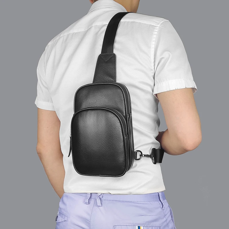 Genuine Leather Small Sling Bag Casual Crossbody Shoulder Chest Cell Phone Purse Fanny Packs Gifts for Women Men Black