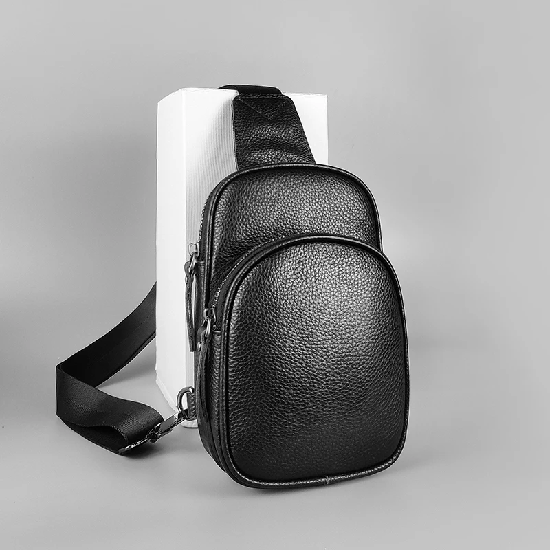 Genuine Leather Small Sling Bag Casual Crossbody Shoulder Chest Cell Phone Purse Fanny Packs Gifts for Women Men Black