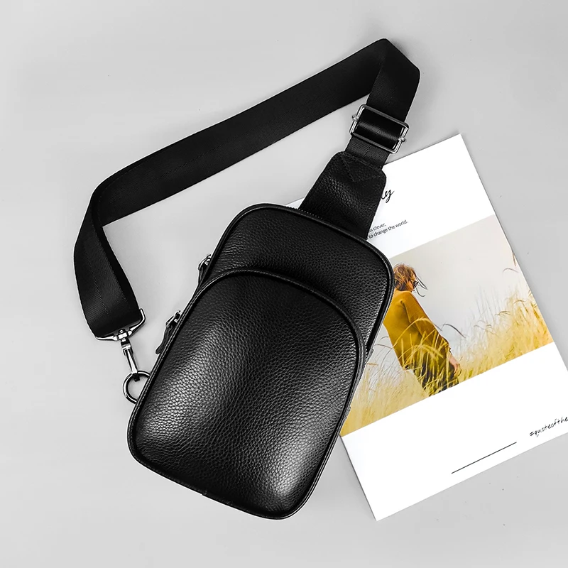 Genuine Leather Small Sling Bag Casual Crossbody Shoulder Chest Cell Phone Purse Fanny Packs Gifts for Women Men Black