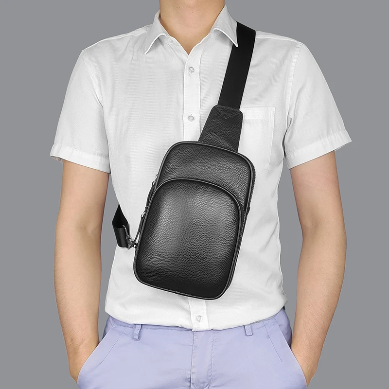Genuine Leather Small Sling Bag Casual Crossbody Shoulder Chest Cell Phone Purse Fanny Packs Gifts for Women Men Black