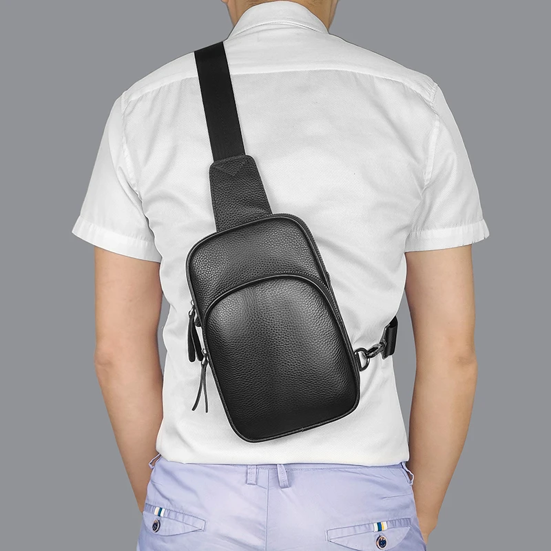 Genuine Leather Small Sling Bag Casual Crossbody Shoulder Chest Cell Phone Purse Fanny Packs Gifts for Women Men Black