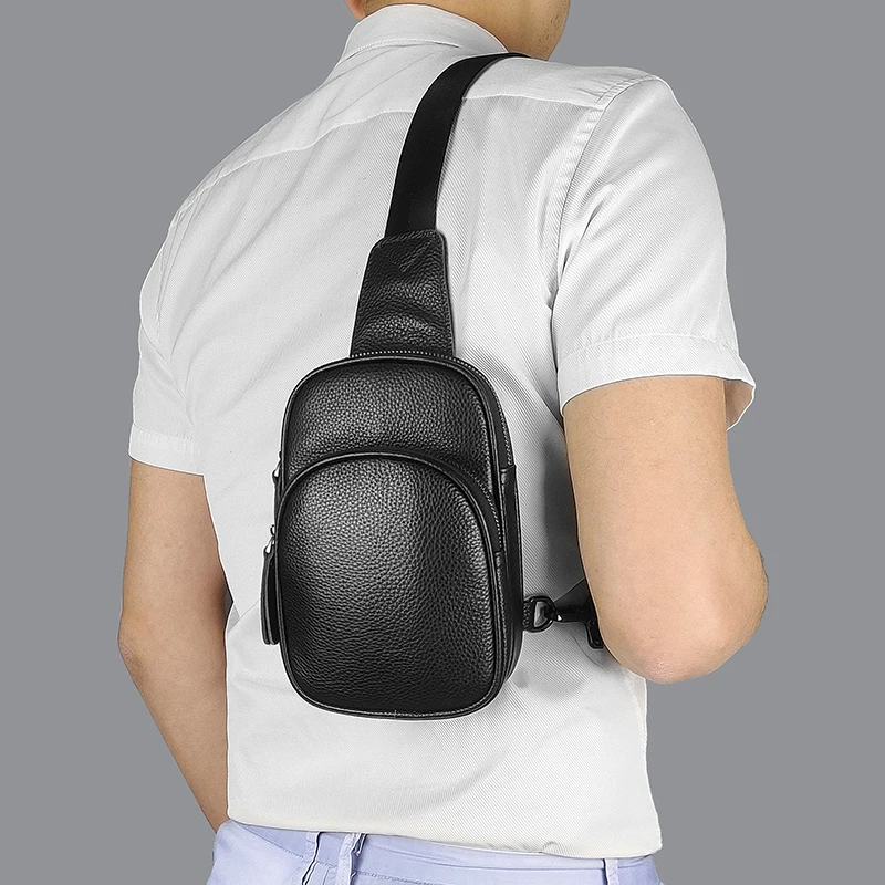 Genuine Leather Small Sling Bag Casual Crossbody Shoulder Chest Cell Phone Purse Fanny Packs Gifts for Women Men Black