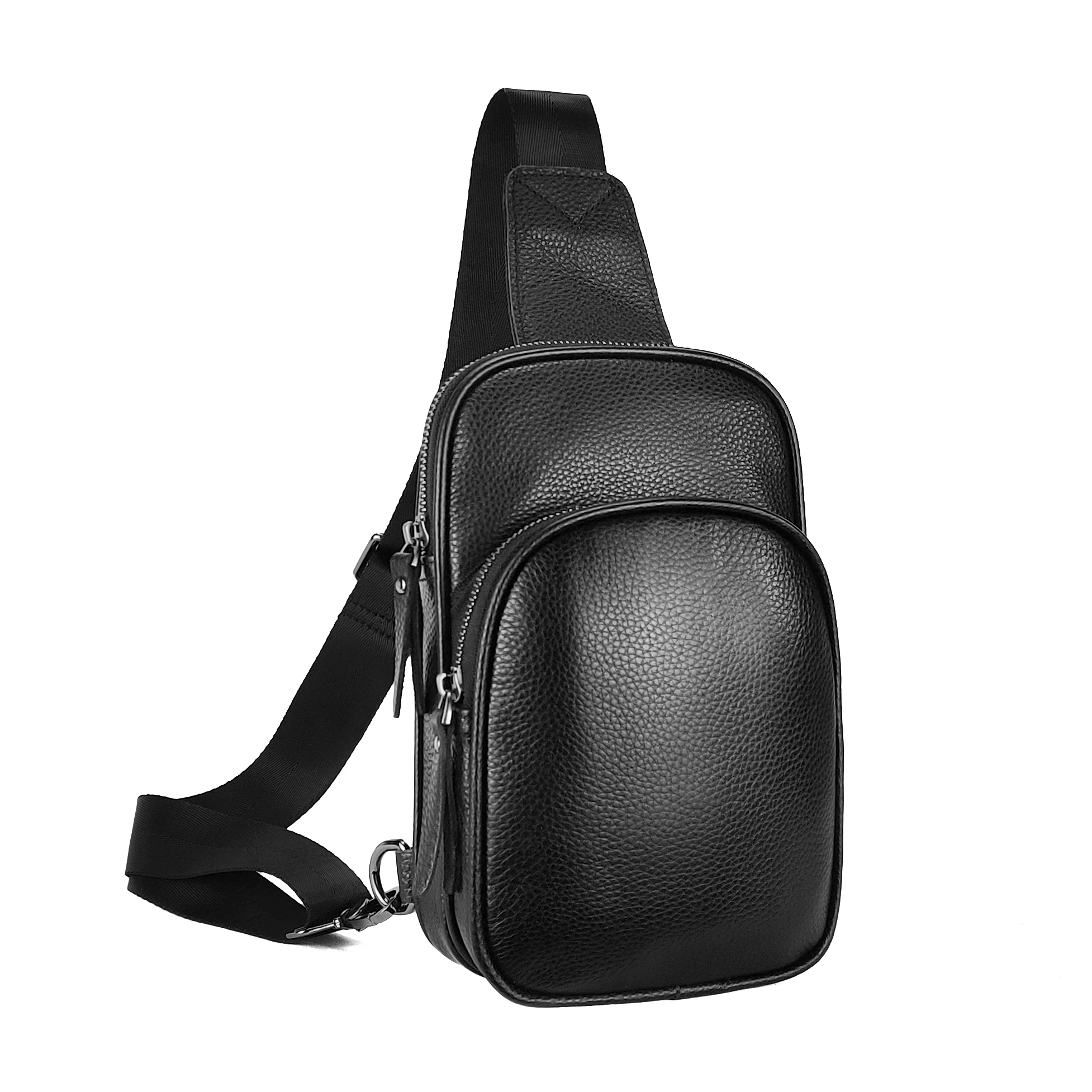 Genuine Leather Small Sling Bag Casual Crossbody Shoulder Chest Cell Phone Purse Fanny Packs Gifts for Women Men Black