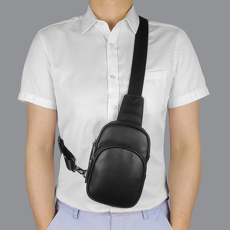 Genuine Leather Small Sling Bag Casual Crossbody Shoulder Chest Cell Phone Purse Fanny Packs Gifts for Women Men Black