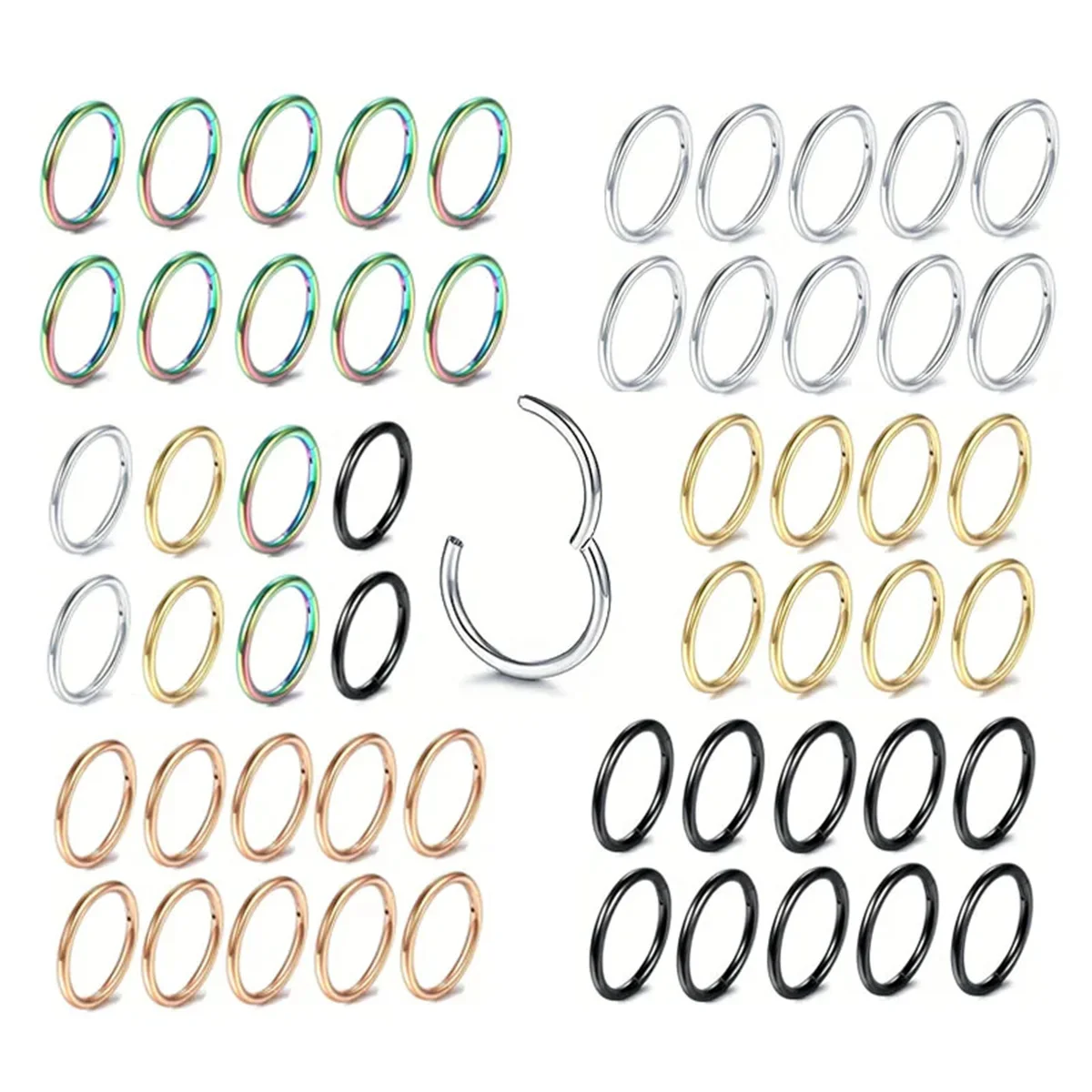 5/10Pcs 16G Stainless Steel Hinged Nose Rings Hoop Septum Clicker Tragus Helix Cartilage Daith Rook Earring Piercing Jewelry