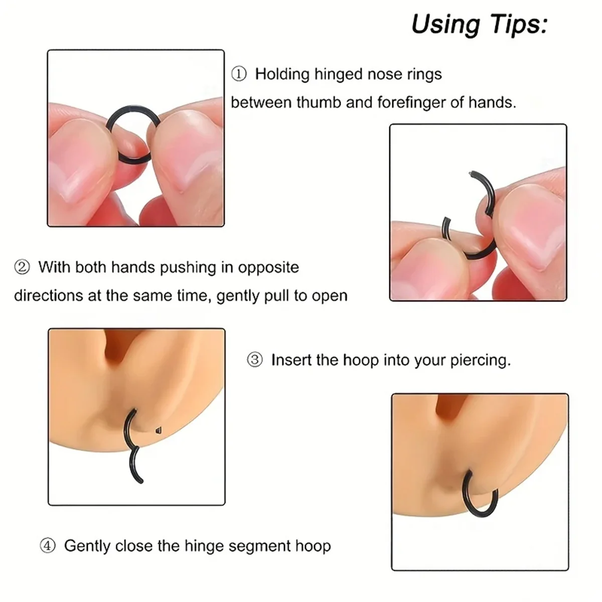 5/10Pcs 16G Stainless Steel Hinged Nose Rings Hoop Septum Clicker Tragus Helix Cartilage Daith Rook Earring Piercing Jewelry
