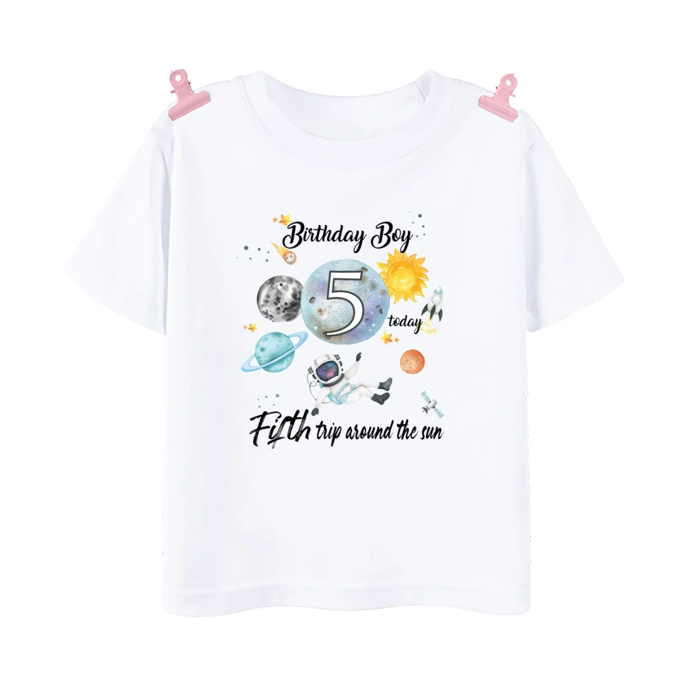 Astronaut Birthday Number 1-12 Print Shirt Kid T-Shirt Boy Astronaut Theme Party Tops Clothes Space Print Child Short Sleeve Tee