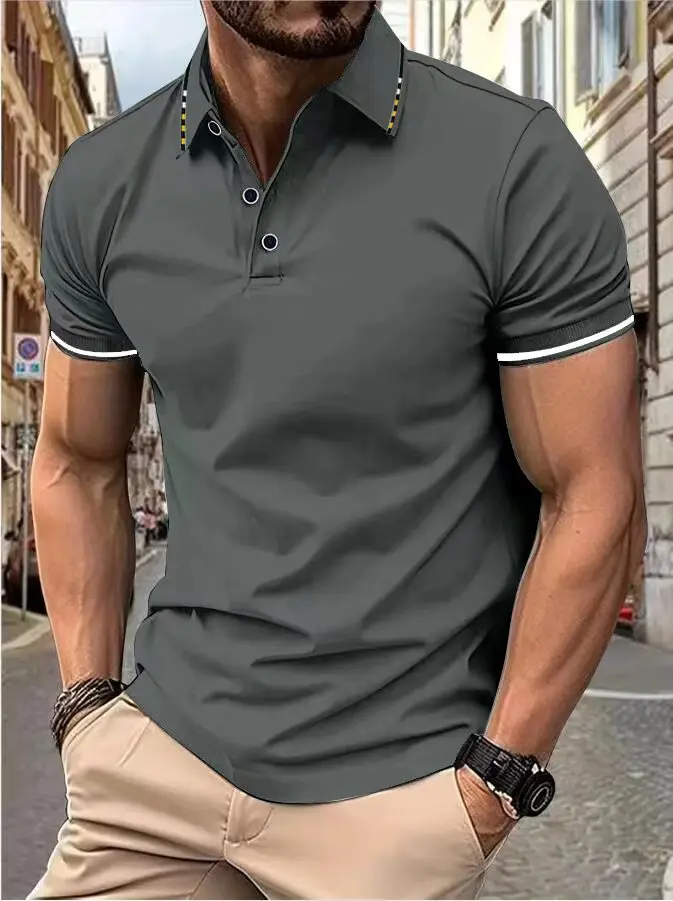 Men's summer casual fashion polo shirt short sleeve men's short sleeve color lapel top T-shirt short sleeve lapel fashion