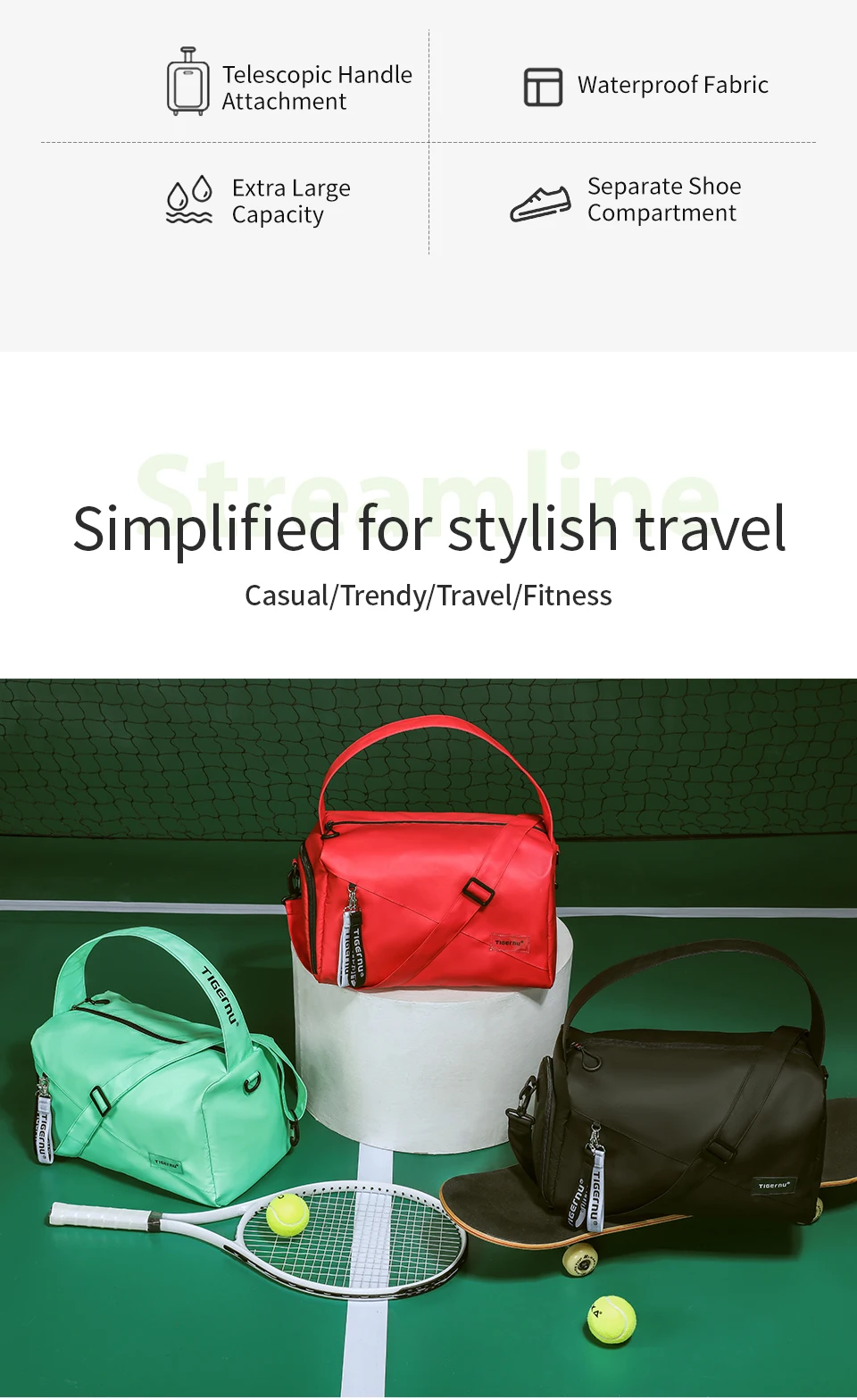 Tigernu Women Bags Travel Bags For Women Handbag Lightweight Sport Bags Female Duffle Bag Girls Crossbody Bag Men Shoulder Bag