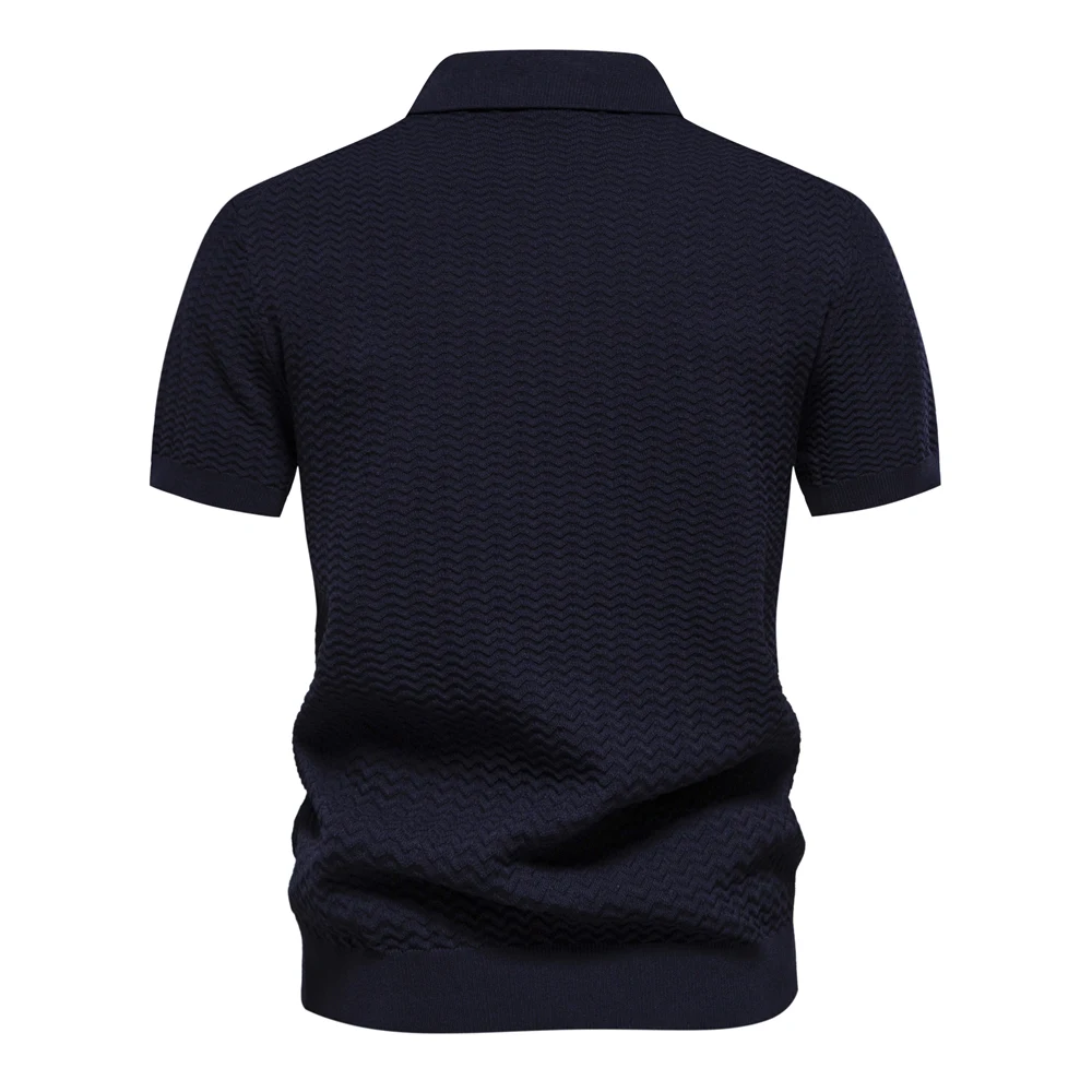 2024 New Summer Textured Ribbed Knit Polo Shirt for Men Short Sleeve Breathable and Cool Mens Polo Shirts