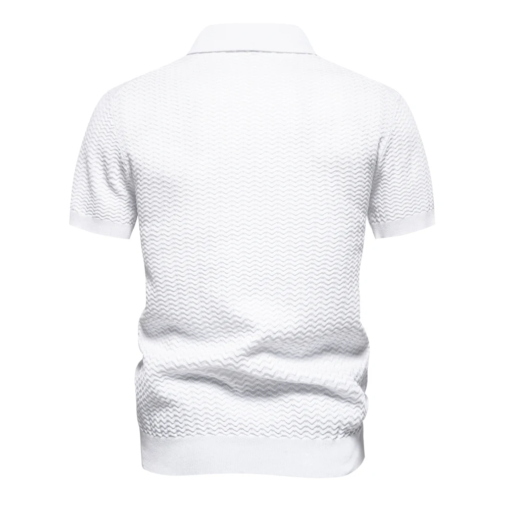2024 New Summer Textured Ribbed Knit Polo Shirt for Men Short Sleeve Breathable and Cool Mens Polo Shirts