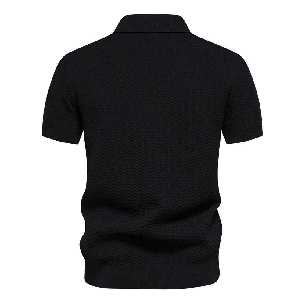 2024 New Summer Textured Ribbed Knit Polo Shirt for Men Short Sleeve Breathable and Cool Mens Polo Shirts