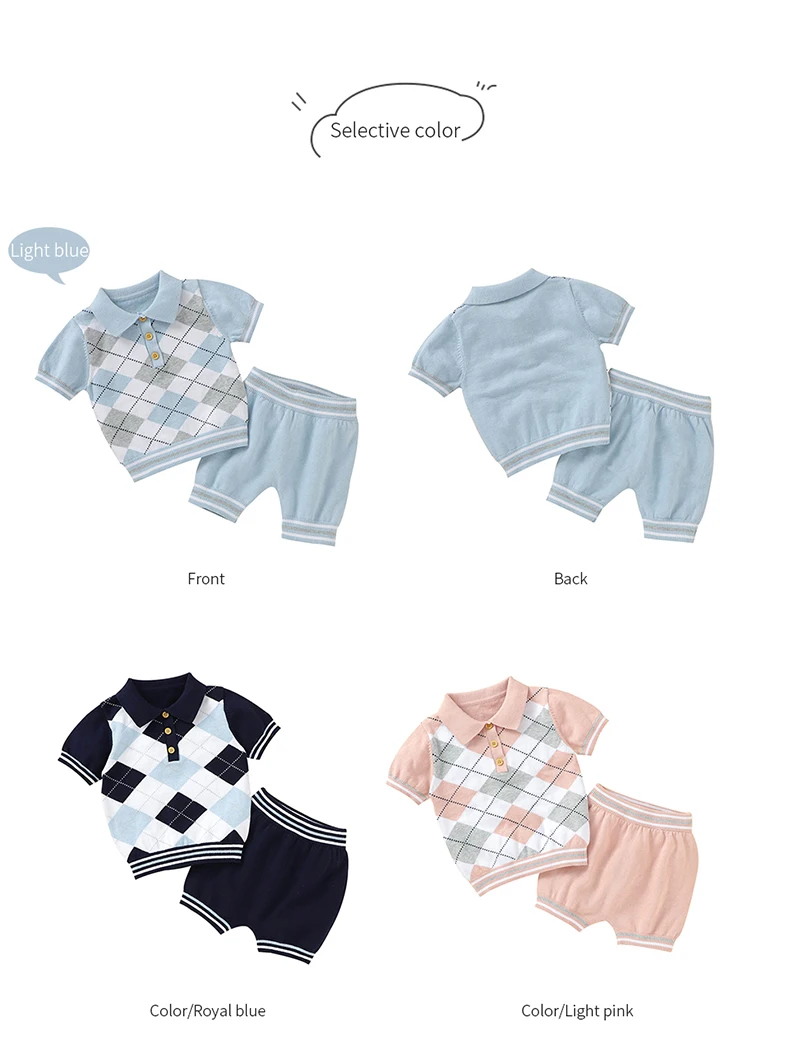 Summer Baby Boys Gentlemen Style Clothes Sets Fashion Blue Short Sleeve Turtle Neck Tee-Shirt+Shorts Infant Cotton Outfits 0-18m