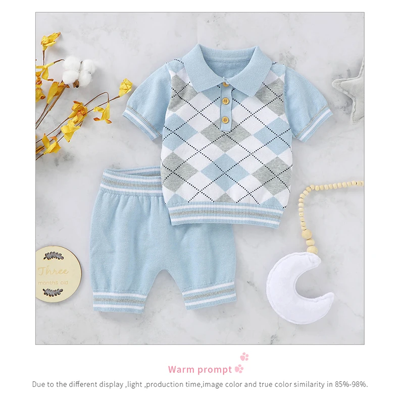 Summer Baby Boys Gentlemen Style Clothes Sets Fashion Blue Short Sleeve Turtle Neck Tee-Shirt+Shorts Infant Cotton Outfits 0-18m