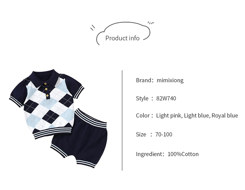 Summer Baby Boys Gentlemen Style Clothes Sets Fashion Blue Short Sleeve Turtle Neck Tee-Shirt+Shorts Infant Cotton Outfits 0-18m