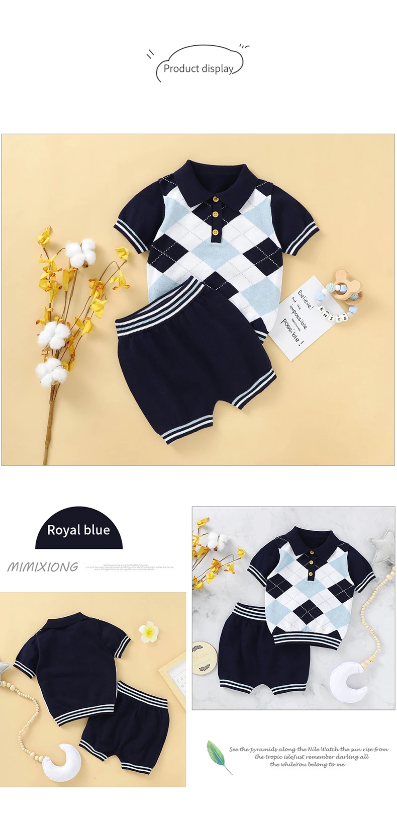 Summer Baby Boys Gentlemen Style Clothes Sets Fashion Blue Short Sleeve Turtle Neck Tee-Shirt+Shorts Infant Cotton Outfits 0-18m