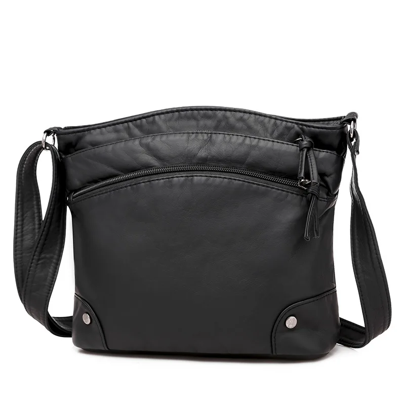 Soft PU Leather Shoulder Crossbody Bag Women Retro Design Messenger Bag Casual Multi-zipper Female Daily Travel Handbag Satchel