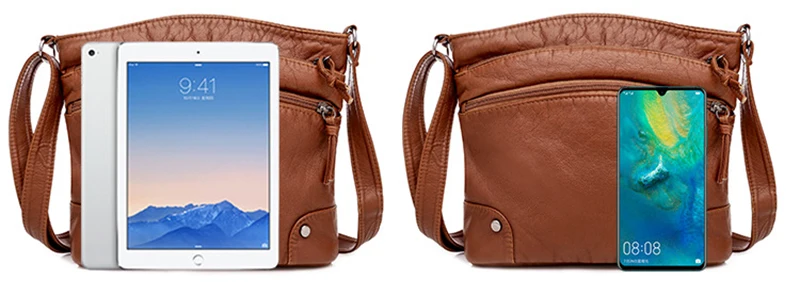 Soft PU Leather Shoulder Crossbody Bag Women Retro Design Messenger Bag Casual Multi-zipper Female Daily Travel Handbag Satchel