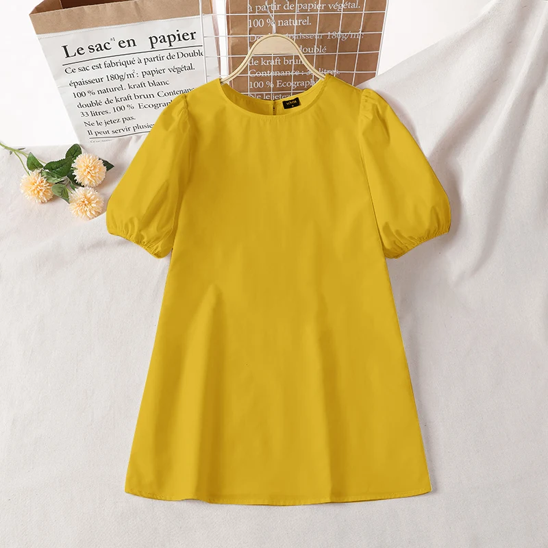 VONDA Summer Party Mini Dress 2024 Women Elegant Short Puff Sleeve Casual Solid Sundress O Neck Loose Pleated Holiday Vestidos