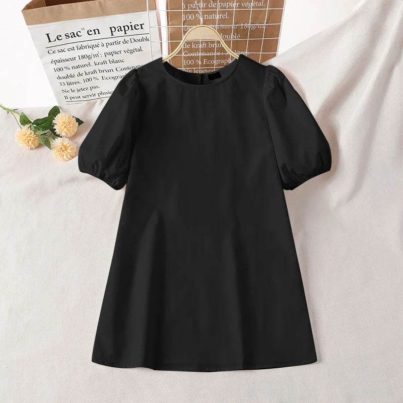 VONDA Summer Party Mini Dress 2024 Women Elegant Short Puff Sleeve Casual Solid Sundress O Neck Loose Pleated Holiday Vestidos