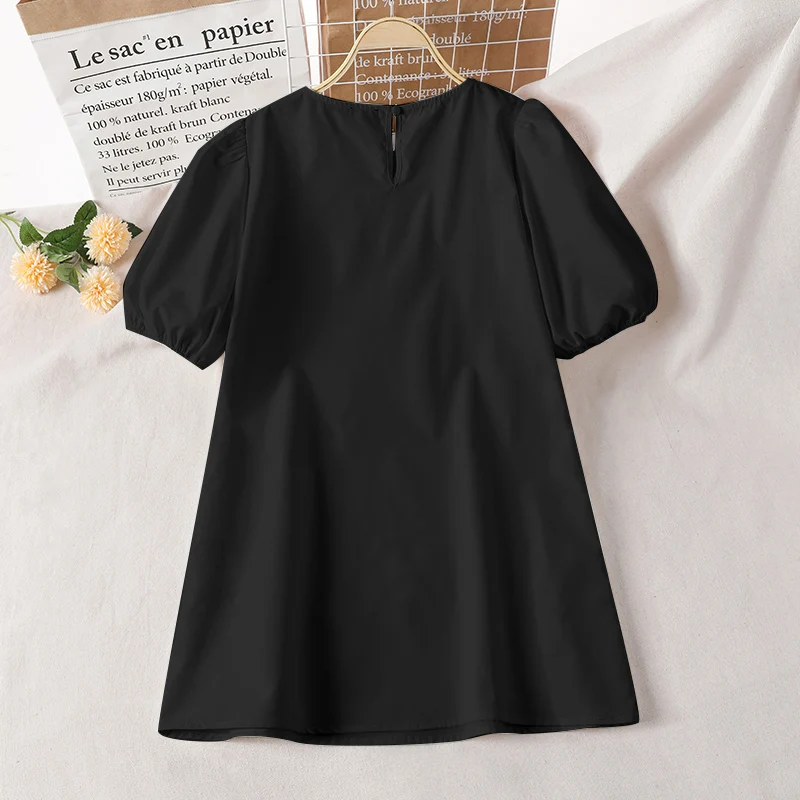 VONDA Summer Party Mini Dress 2024 Women Elegant Short Puff Sleeve Casual Solid Sundress O Neck Loose Pleated Holiday Vestidos
