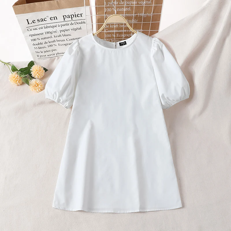 VONDA Summer Party Mini Dress 2024 Women Elegant Short Puff Sleeve Casual Solid Sundress O Neck Loose Pleated Holiday Vestidos