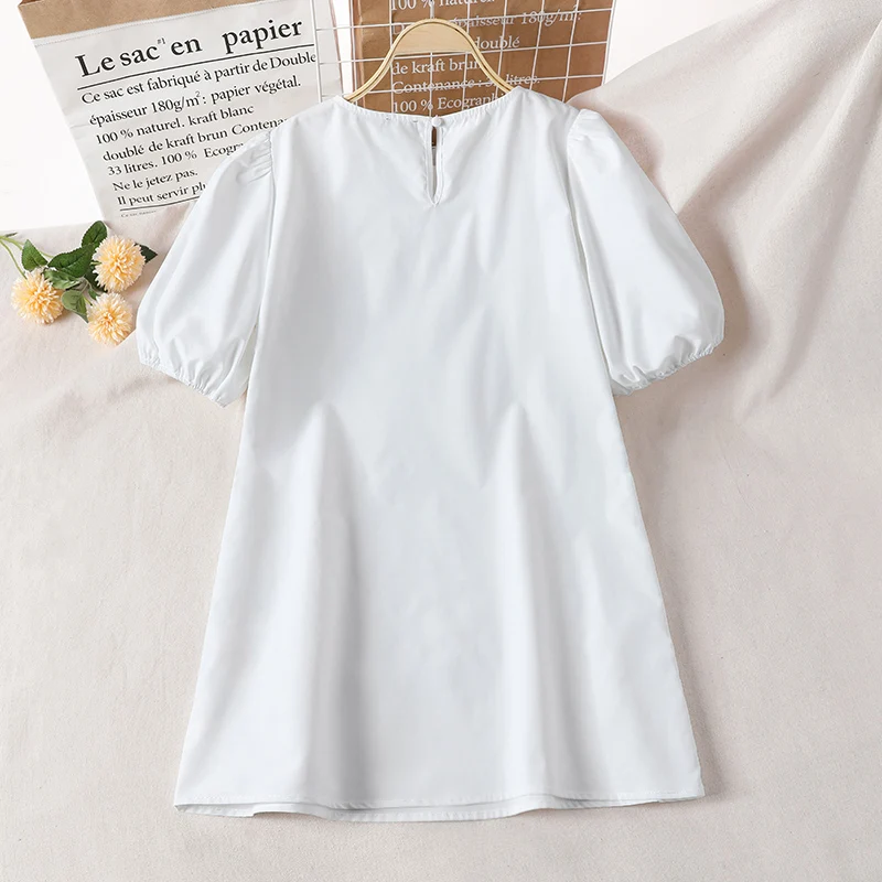 VONDA Summer Party Mini Dress 2024 Women Elegant Short Puff Sleeve Casual Solid Sundress O Neck Loose Pleated Holiday Vestidos