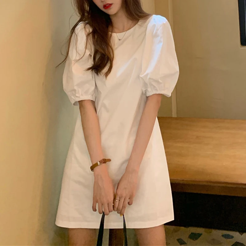 VONDA Summer Party Mini Dress 2024 Women Elegant Short Puff Sleeve Casual Solid Sundress O Neck Loose Pleated Holiday Vestidos
