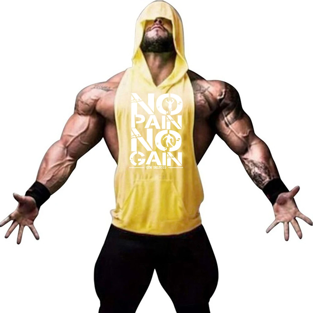 Gym Clothing Mens Bodybuilding Hooded Tank Top Cotton Sleeveless Vest Sweatshirt Fitness Workout Sportswear Tops Male Suspenders