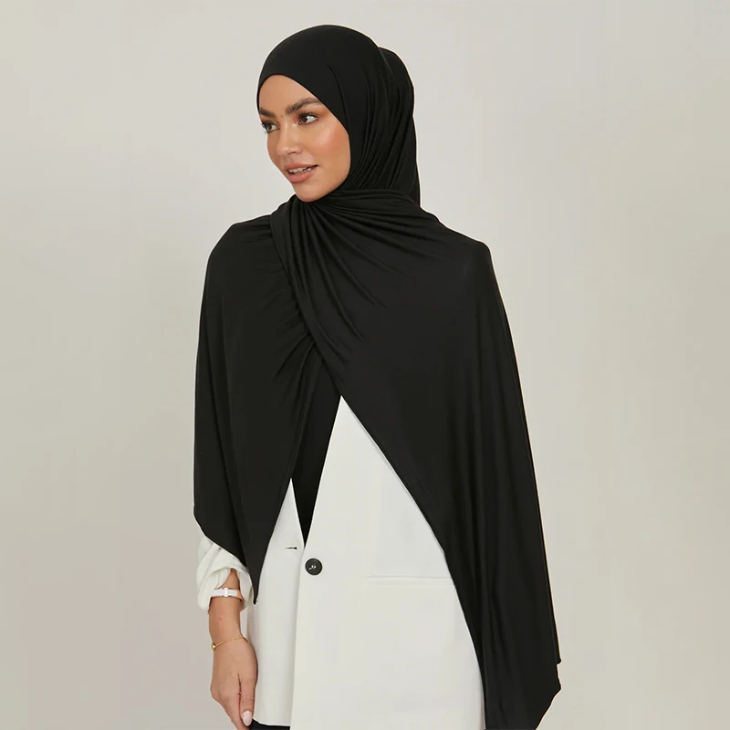 High Quality Jersey Hijab Plain Muslim Scarf Solid Color With Good Stitch Stretchy Soft Turban Head Wraps Shawl